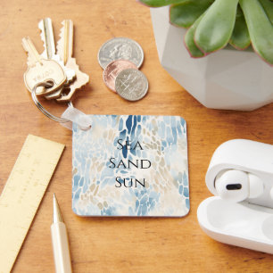 Cream Ocean Blue Abstract Beach Animal Print Key Ring