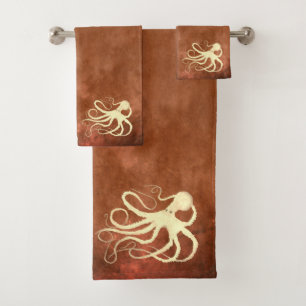 Cream Octopus on Chocolate - Bathroom Towel Set