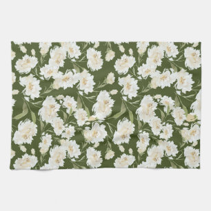 Cream & Olive floral Tea Towel