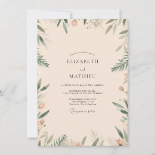 Cream Olive Foliage Eucalyptus Wedding Invitation