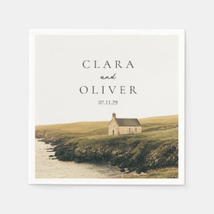Cream Olive Serif Irish Coast Cocktail Wedding Napkin