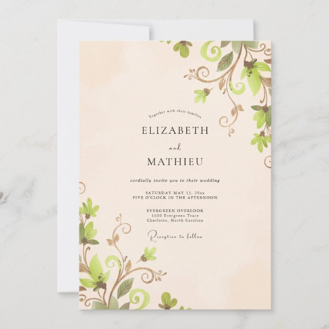 Cream Olive Vine Wedding Invitation (Front)