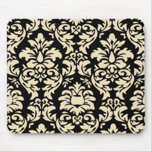 Cream On Black Damask Mousepad