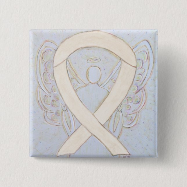 Cream or Ivory Angel Awareness Ribbon Custom Pins (Front)