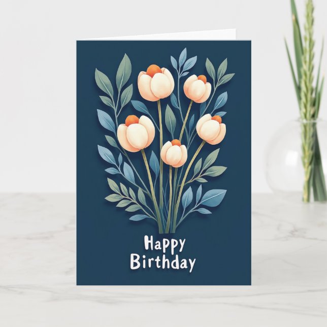 Cream Orange Flower Birthday Card (Front)