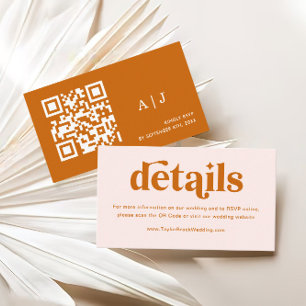 Cream Orange Retro 70s Boho Wedding Website Enclosure Card