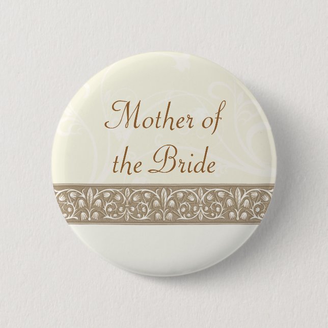 Cream Ornamental Frieze Bridal Party Button (Front)