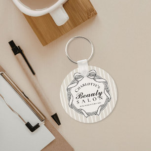 Cream Ornate Bow Frame Beauty Salon Keychain