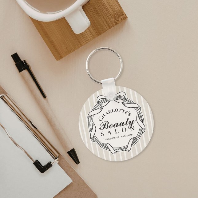 Cream Ornate Bow Frame Beauty Salon Keychain (Cream Ornate Bow Frame Beauty Salon Keychain)
