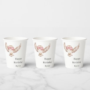 Cream Owl Heart Glasses Birthday Paper Cups