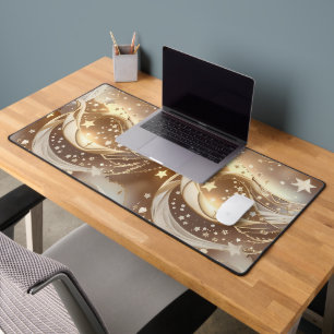 Cream Pale Gold Celestial Moon Glow Desk Mat