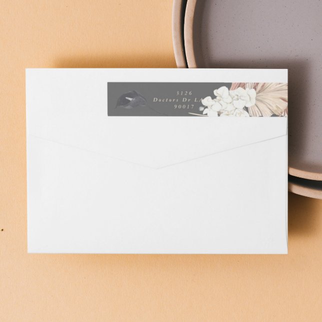 Cream Pampas Grass Floral Jungle Charcoal Wedding Wrap Around Label (Creator Uploaded)