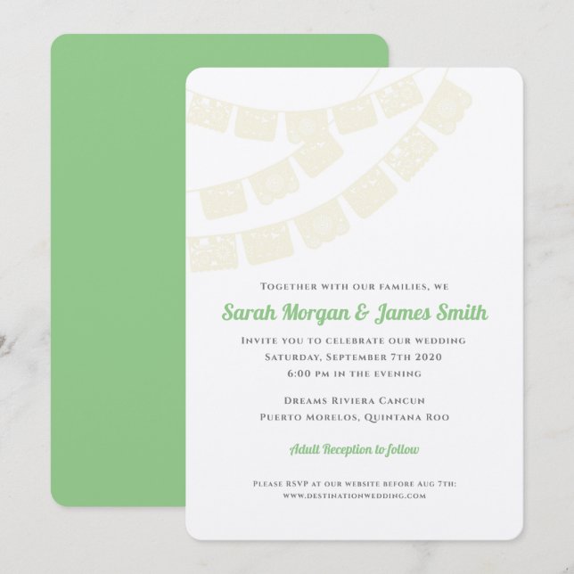 Cream Papel Picado Destination Wedding Fiesta Invitation (Front/Back)