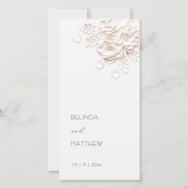 Cream Paper Cut Roses Simple | Wedding Program (Front)