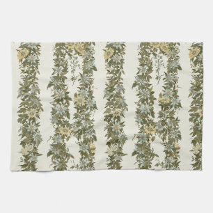 Cream Passionflower Vine, Green Leaf Print Tea Towel