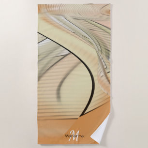 Cream Pastel Autumn Abstract Art, Monogrammed Beach Towel