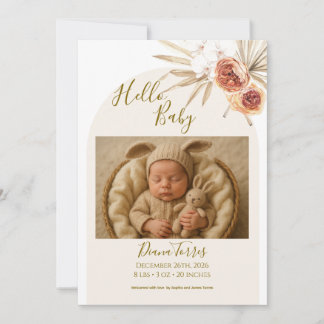 Cream Pastel Dried Flowers Hello Baby  Announcement