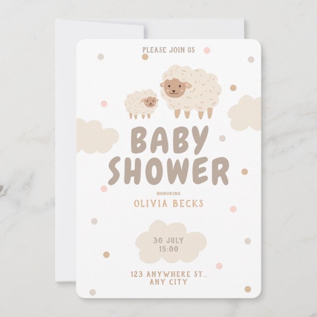 Cream Pastel Illustrative Baby Shower Invitation (Front)