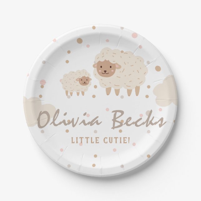 Cream Pastel Illustrative Baby Shower Paper Plate (Front)