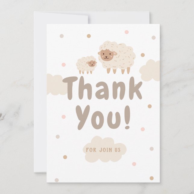 Cream Pastel Illustrative Baby Shower Thank You Card (Front)