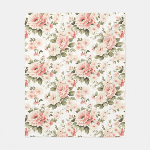 Cream pastel roses  fleece blanket