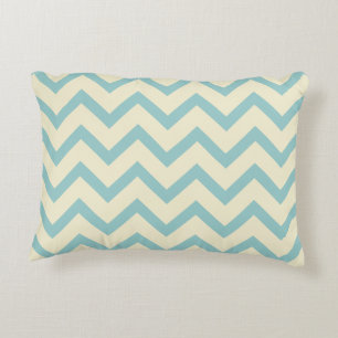 Cream & Pastel Teal Chevron Zigzag Pattern Decorative Cushion