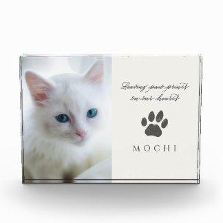Cream Paw Prints in Our Hearts Cat Memorial Photo Block