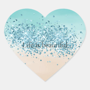 Cream Peach Aqua Confetti Sparkle Heart Sticker