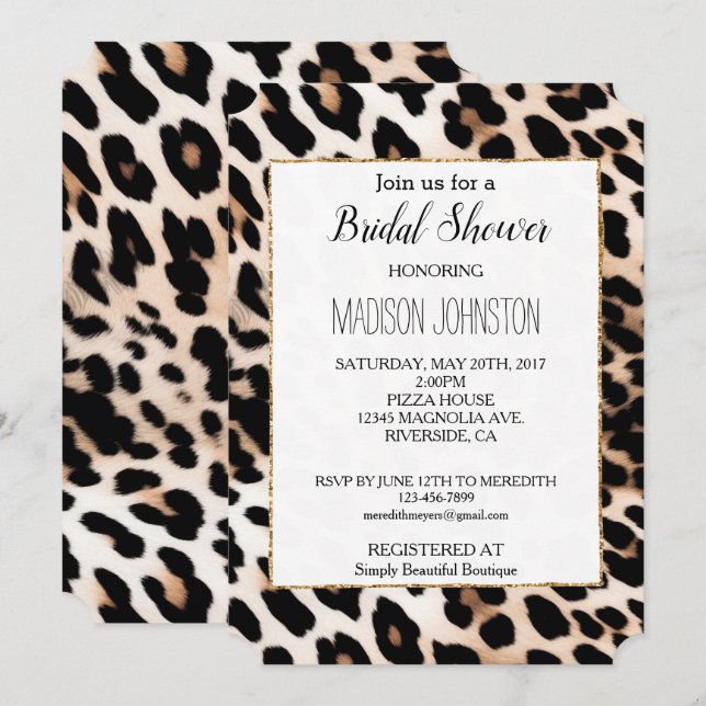 Cream Peach Black Leopard Animal  Invitation (Front/Back)
