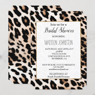 Cream Peach Black Leopard Animal  Invitation