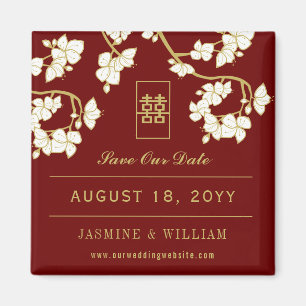 Cream Peach Blossom Chinese Wedding Save The Date Magnet