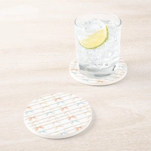 Cream Peach Blue Bows Coaster