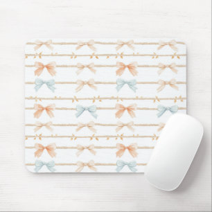 Cream Peach Blue Bows Mouse Mat