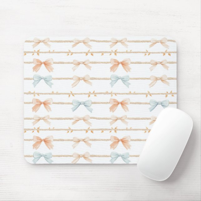 Cream Peach Blue Bows Mouse Mat (With Mouse)