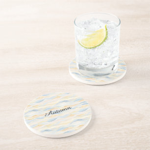 Cream Peach Blue Waves Coaster