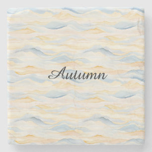 Cream Peach Blue Waves Stone Coaster