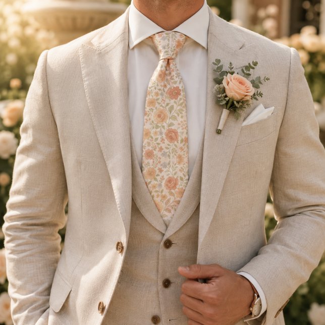 Cream & Peach Floral Pattern Tie (Creator Uploaded)
