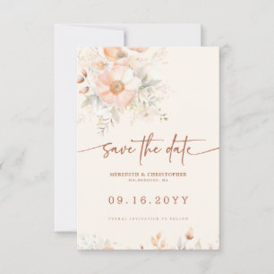 Cream Peach Floral Watercolor Wedding Save The Date
