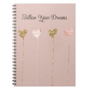 Cream Peach Gold Glitter Pink Glam Hearts Strings Notebook