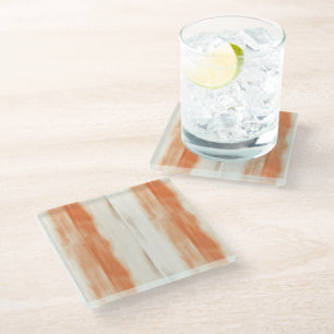 Cream Peach Orange Stripes Birthday Glass Coaster