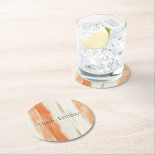 Cream Peach Orange Stripes Birthday Round Paper Coaster
