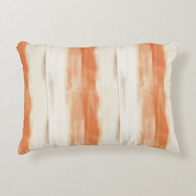 Cream Peach Orange Stripes   Decorative Cushion (Front)