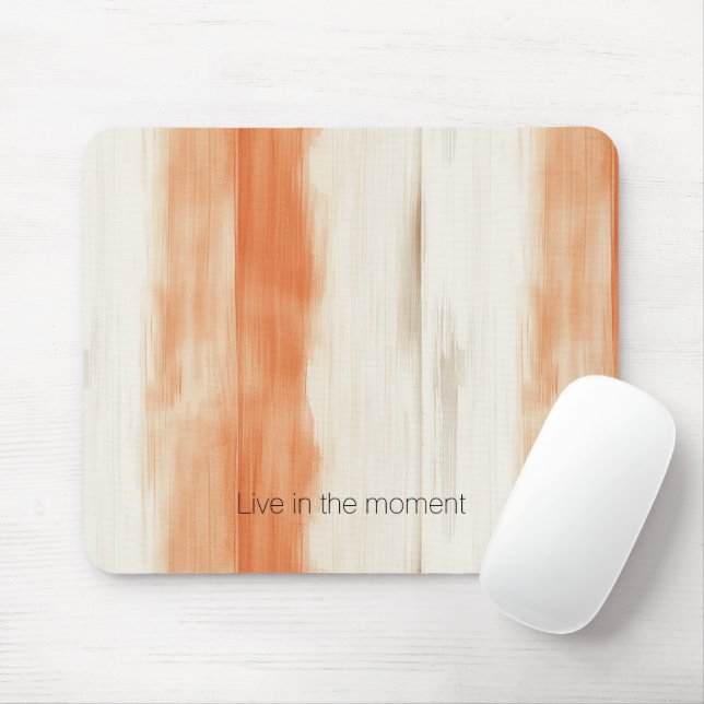 Cream Peach Orange Stripes Mouse Mat (With Mouse)