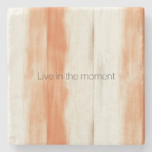Cream Peach Orange Stripes Stone Coaster