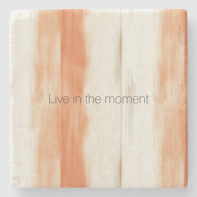 Cream Peach Orange Stripes Stone Coaster (Front)