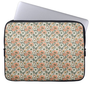 Cream Peach Poppy Floral Laptop Sleeve