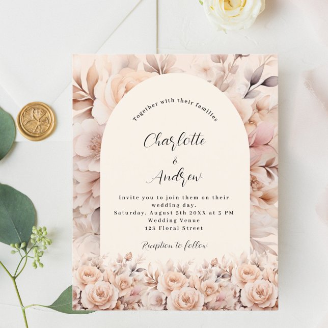 Cream peach roses florals arch wedding invitation (Creator Uploaded)