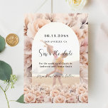 Cream peach roses photo arch wedding save the date<br><div class="desc">A modern,  stylish and romantic Save the Date card for a wedding.   Cream,  peach colored background,  arch frame,  decorated with cream colored flowers.  Personalize and add your photo,  names and the details.</div>