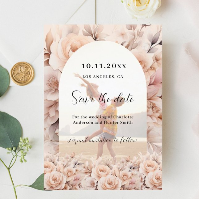 Cream peach roses photo arch wedding save the date (Creator Uploaded)