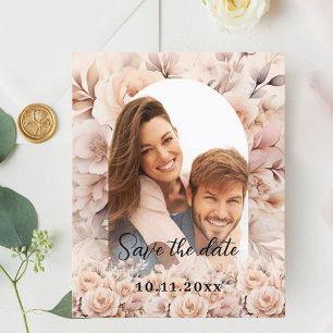 Cream peach roses photo arch wedding Save the Date Flyer
